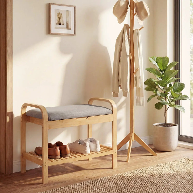 2-Tier Shoe Rack Bench with Flip-Top Storage-Natural by DirectDeals