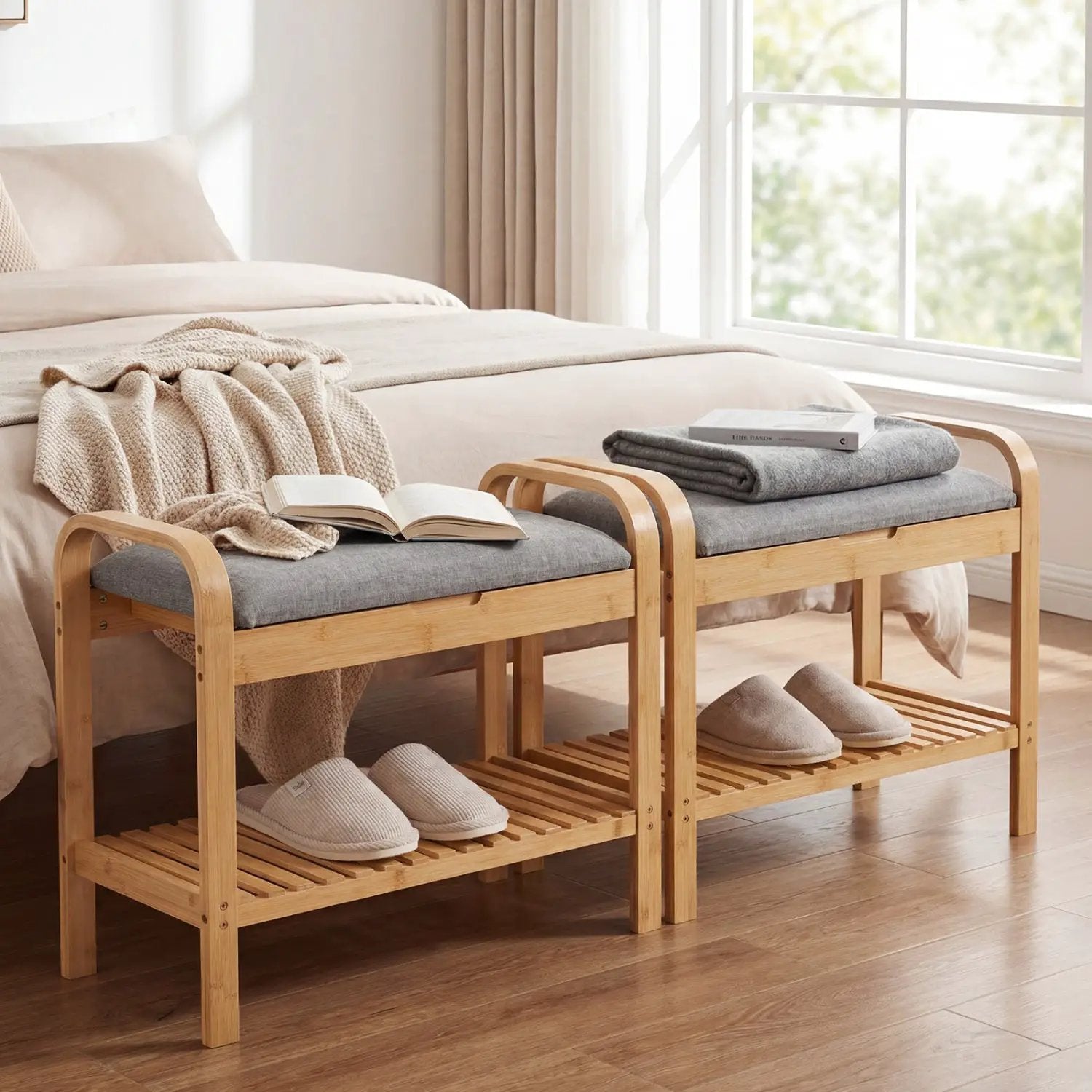 2-Tier Shoe Rack Bench with Flip-Top Storage-Natural by DirectDeals