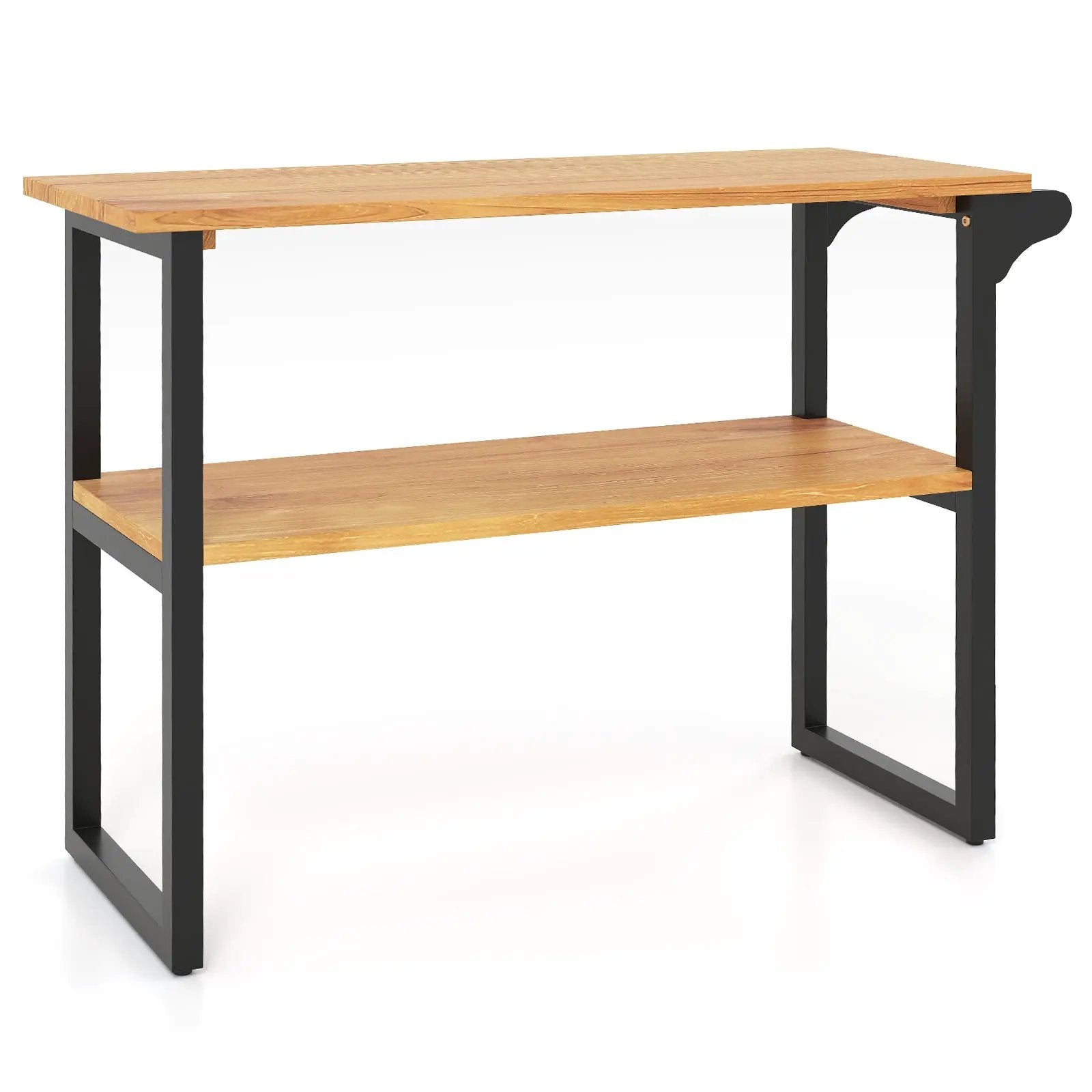 2-Tier Solid Teak Wood Bathroom Shelf with Towel Rack by DirectDeals
