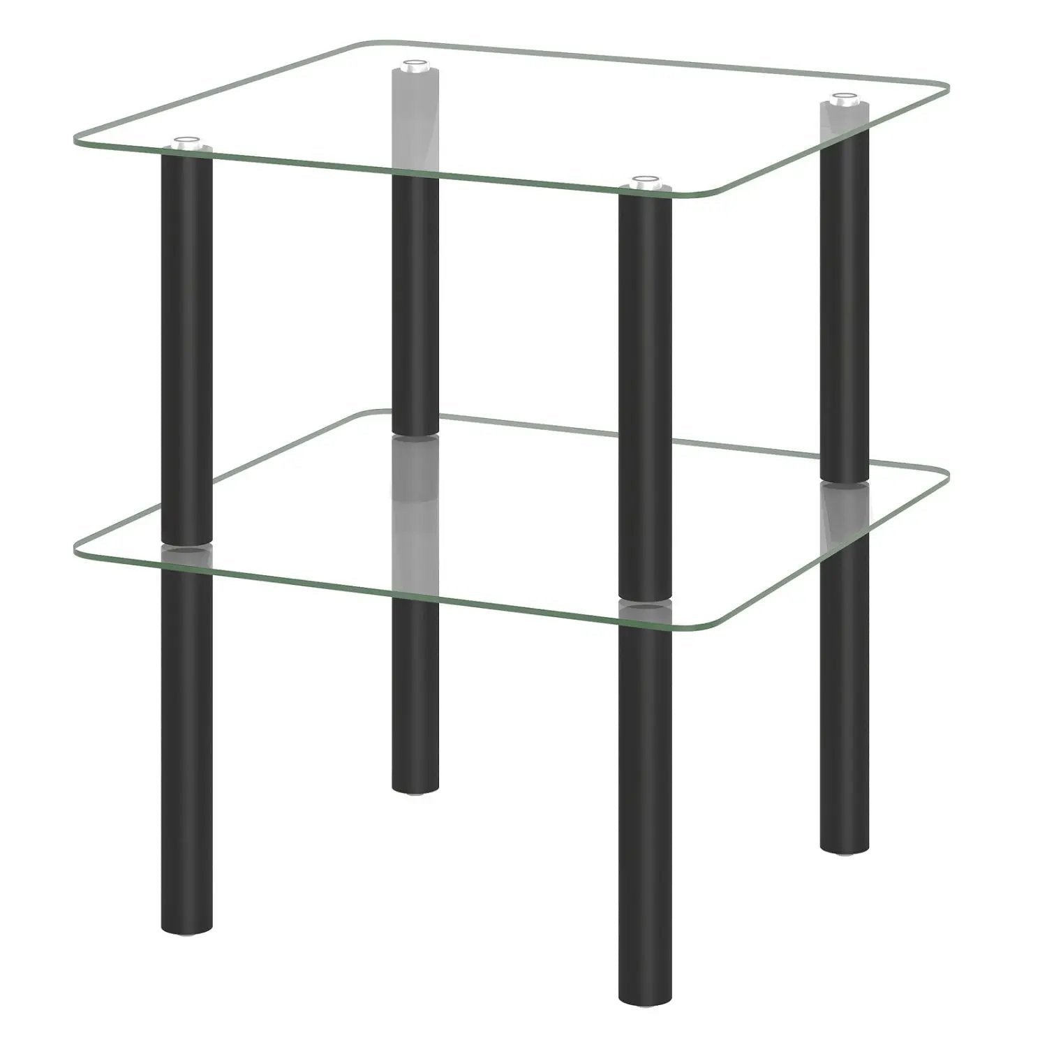 Square End Table with Tempered Glass Top and Shelf by DirectDeals