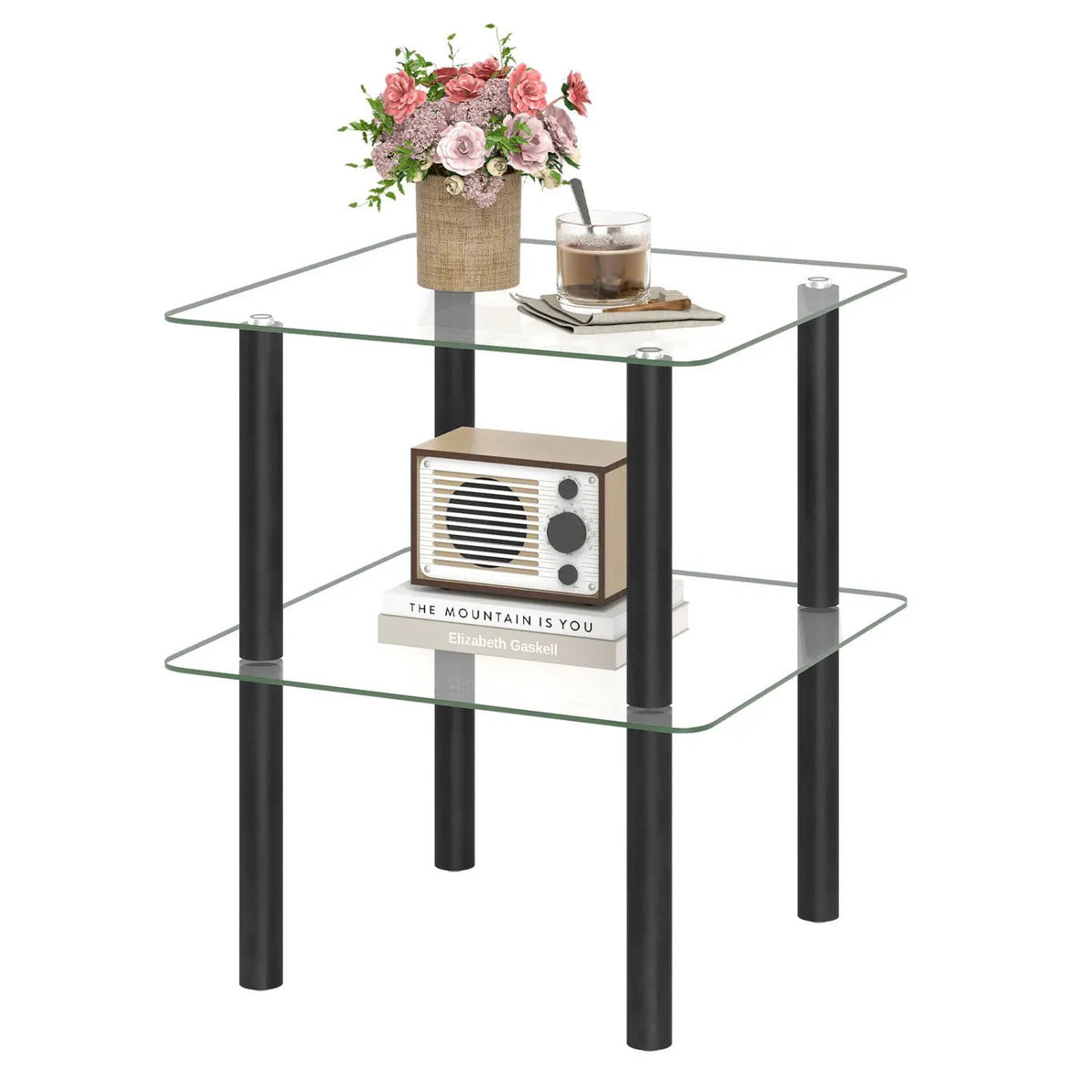 Square End Table with Tempered Glass Top and Shelf, photo 12 of 16