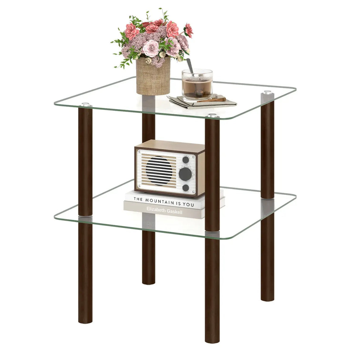 Square End Table with Tempered Glass Top and Shelf, photo 4 of 16