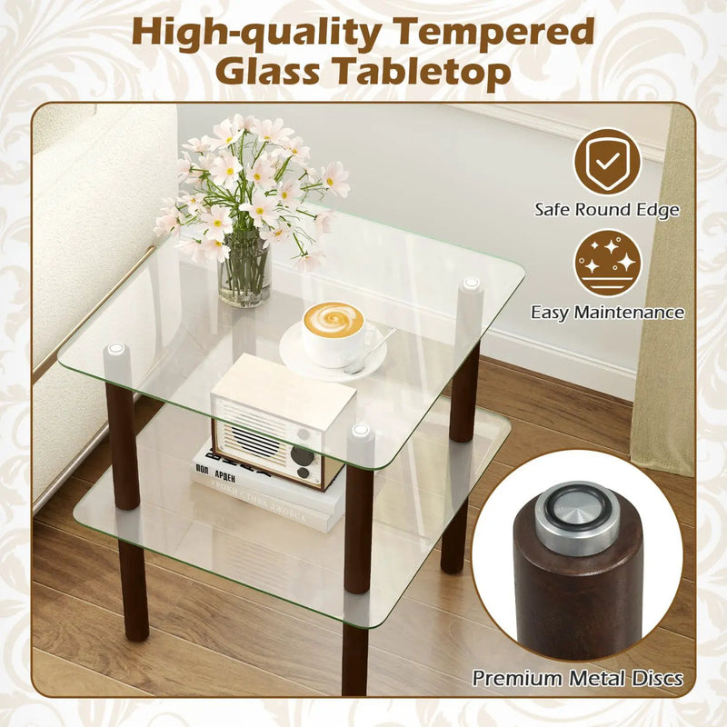 Square End Table with Tempered Glass Top and Shelf by DirectDeals