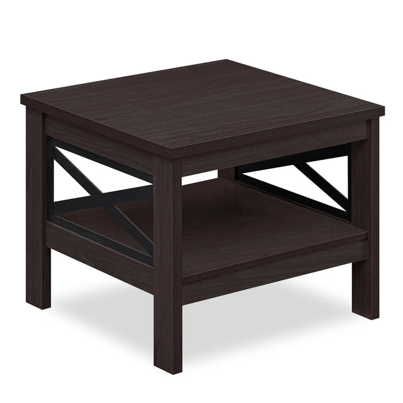 2-Tier Square Side Table with Storage Shelf and X-Frame for Bedroom Living Room by DirectDeals