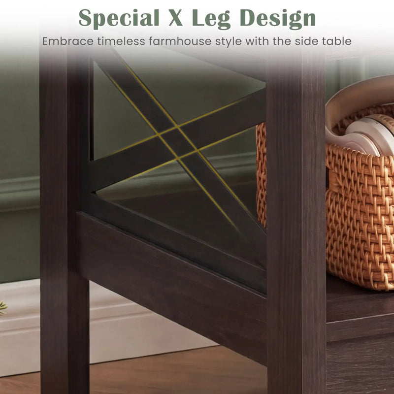 2-Tier Square Side Table with Storage Shelf and X-Frame for Bedroom Living Room by DirectDeals