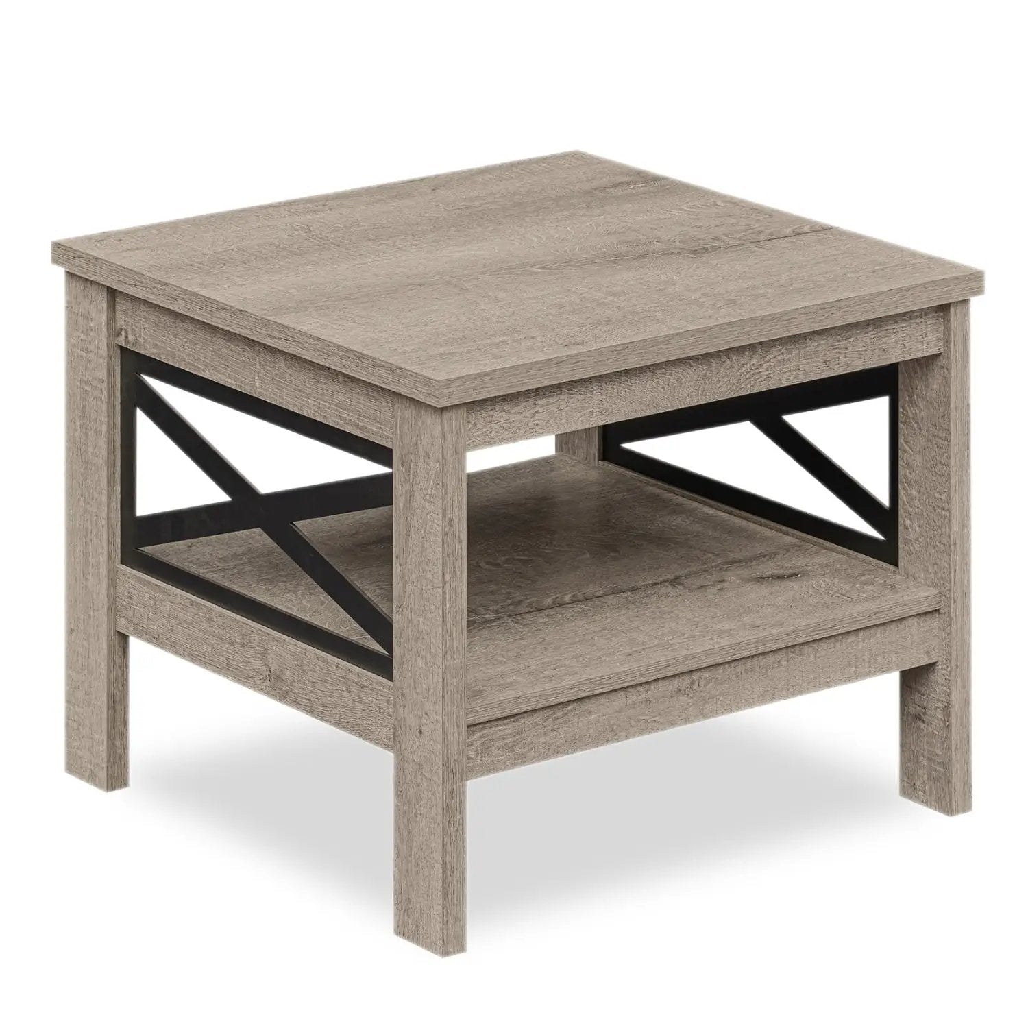 2-Tier Square Side Table with Storage Shelf and X-Frame for Bedroom Living Room by DirectDeals
