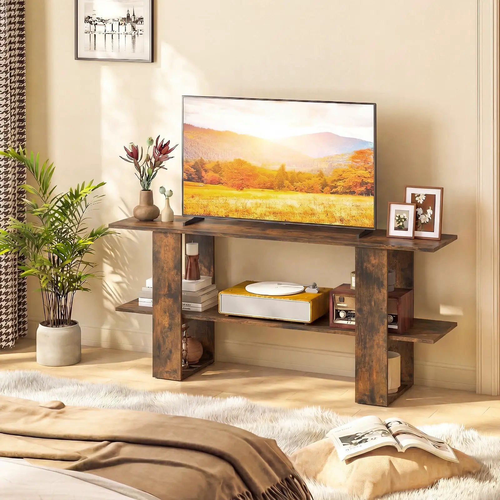 2-Tier TV Stand with Storage for TVs up to 55 Inch Console Table with Open Shelf by DirectDeals