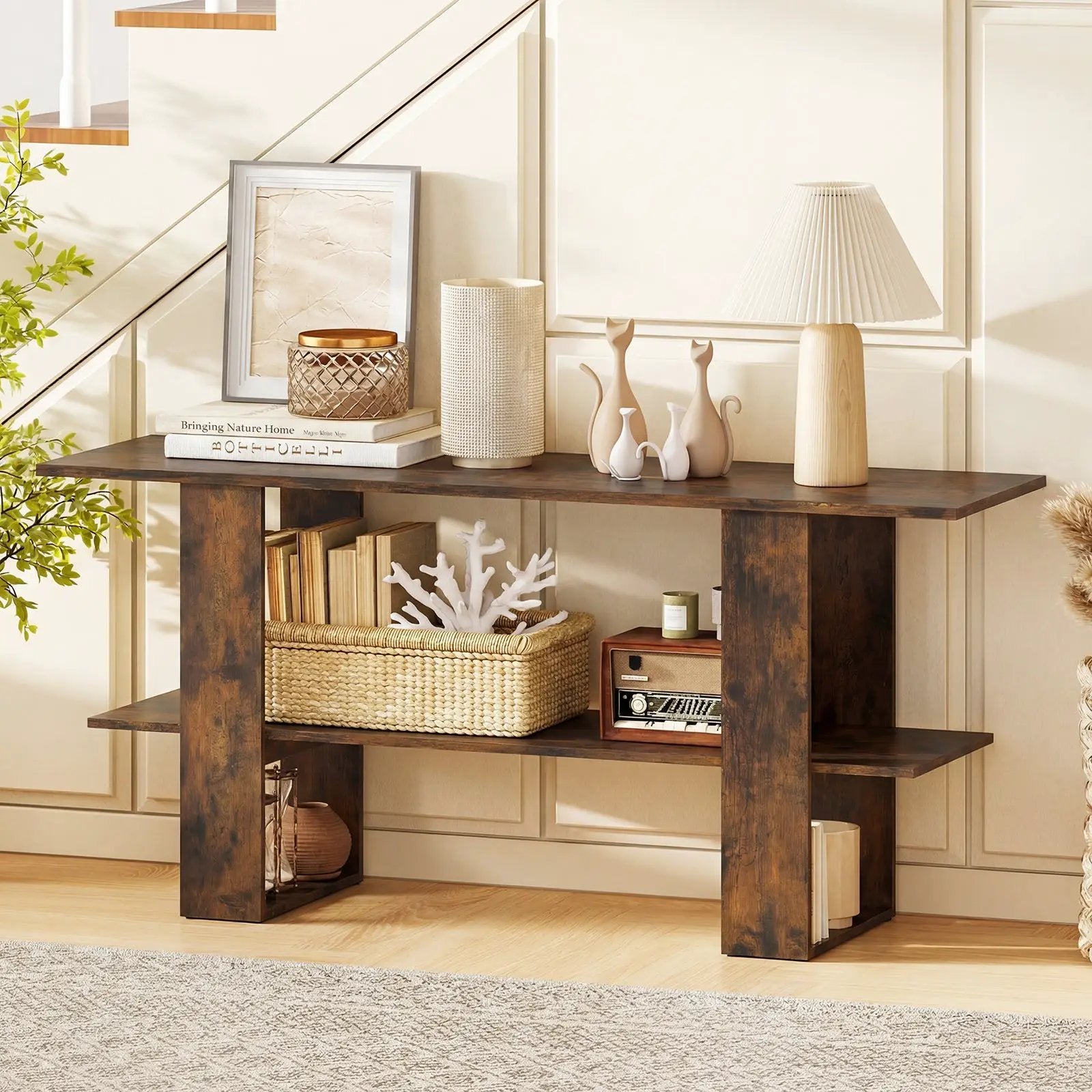 2-Tier TV Stand with Storage for TVs up to 55 Inch Console Table with Open Shelf by DirectDeals