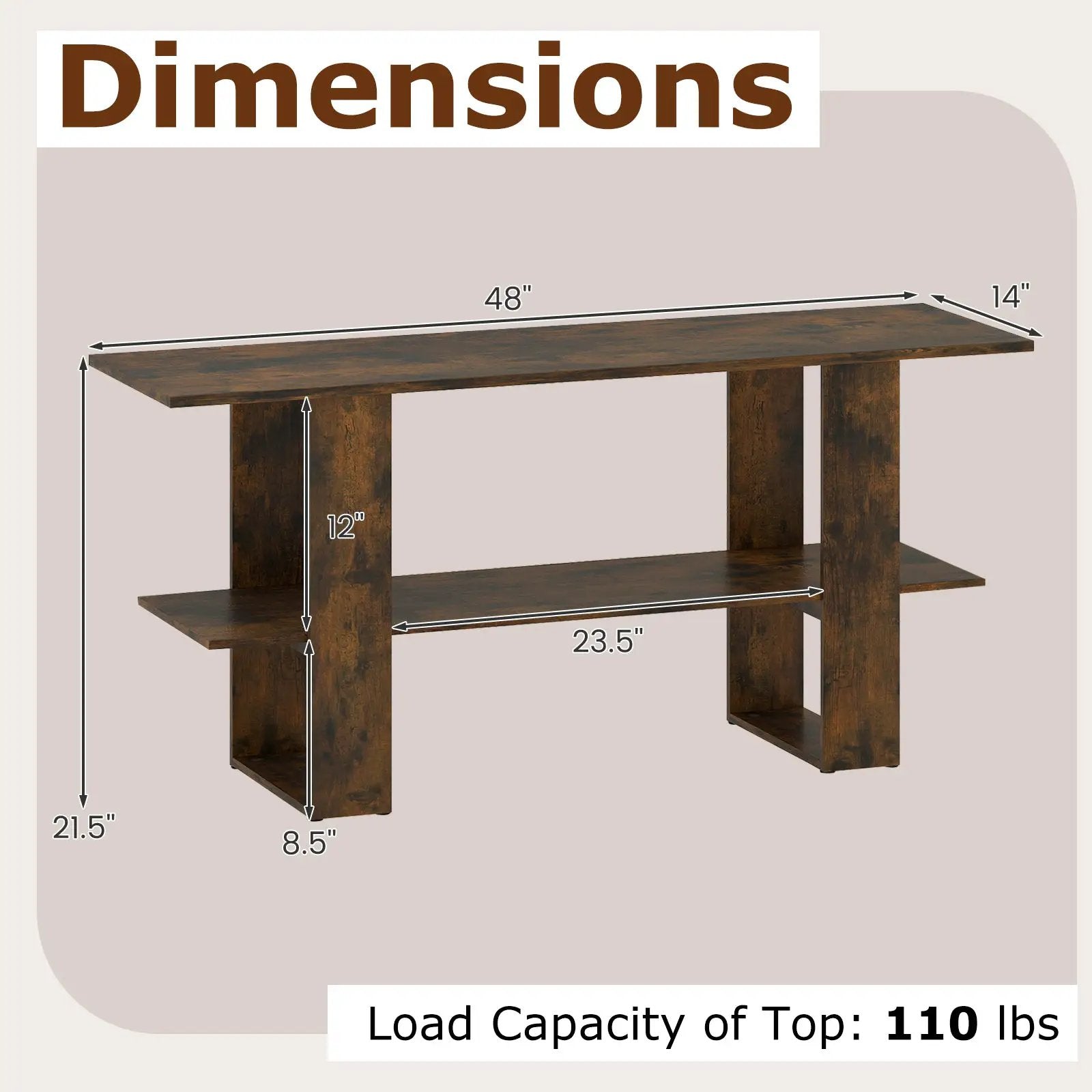 2-Tier TV Stand with Storage for TVs up to 55 Inch Console Table with Open Shelf by DirectDeals