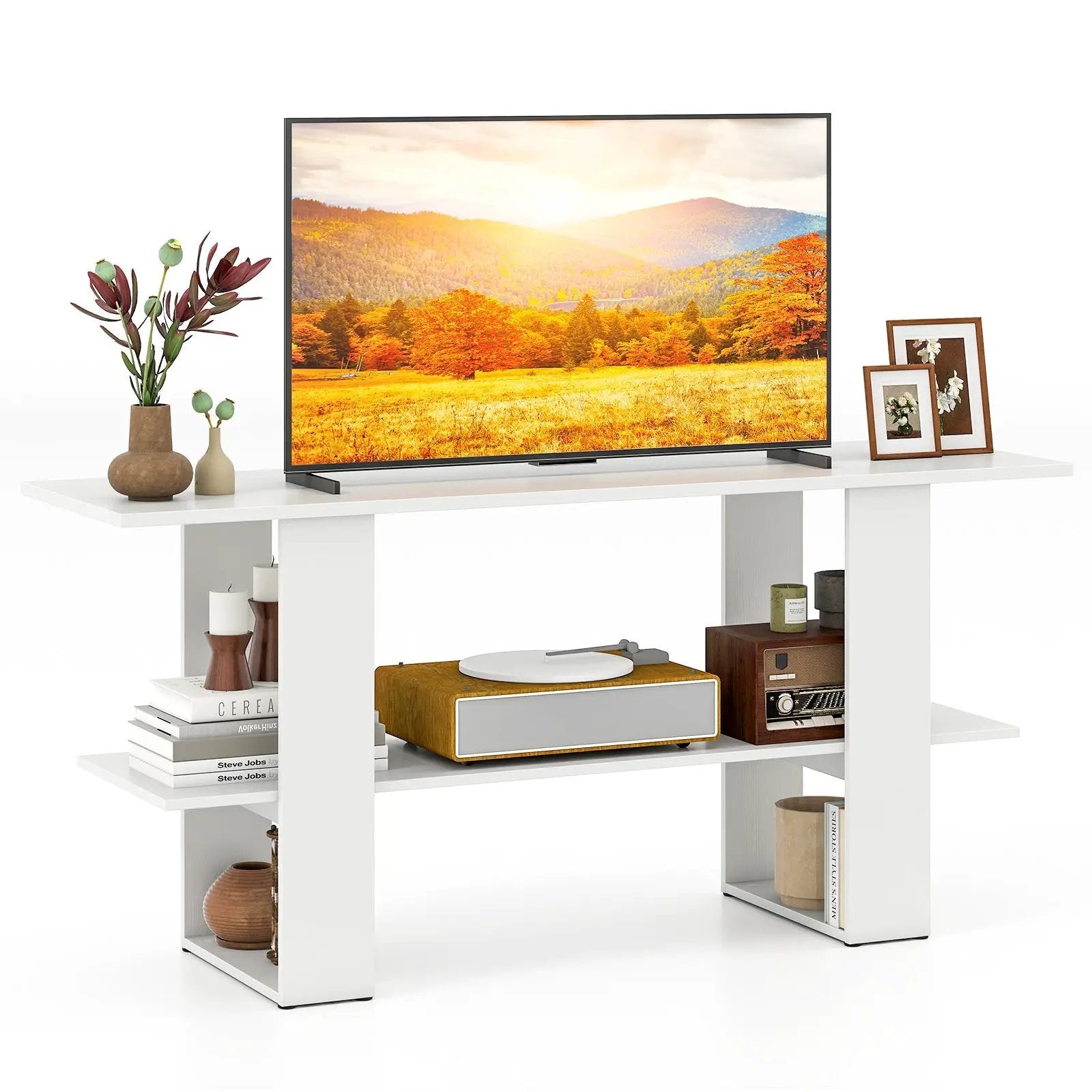 2-Tier TV Stand with Storage for TVs up to 55 Inch Console Table with Open Shelf by DirectDeals