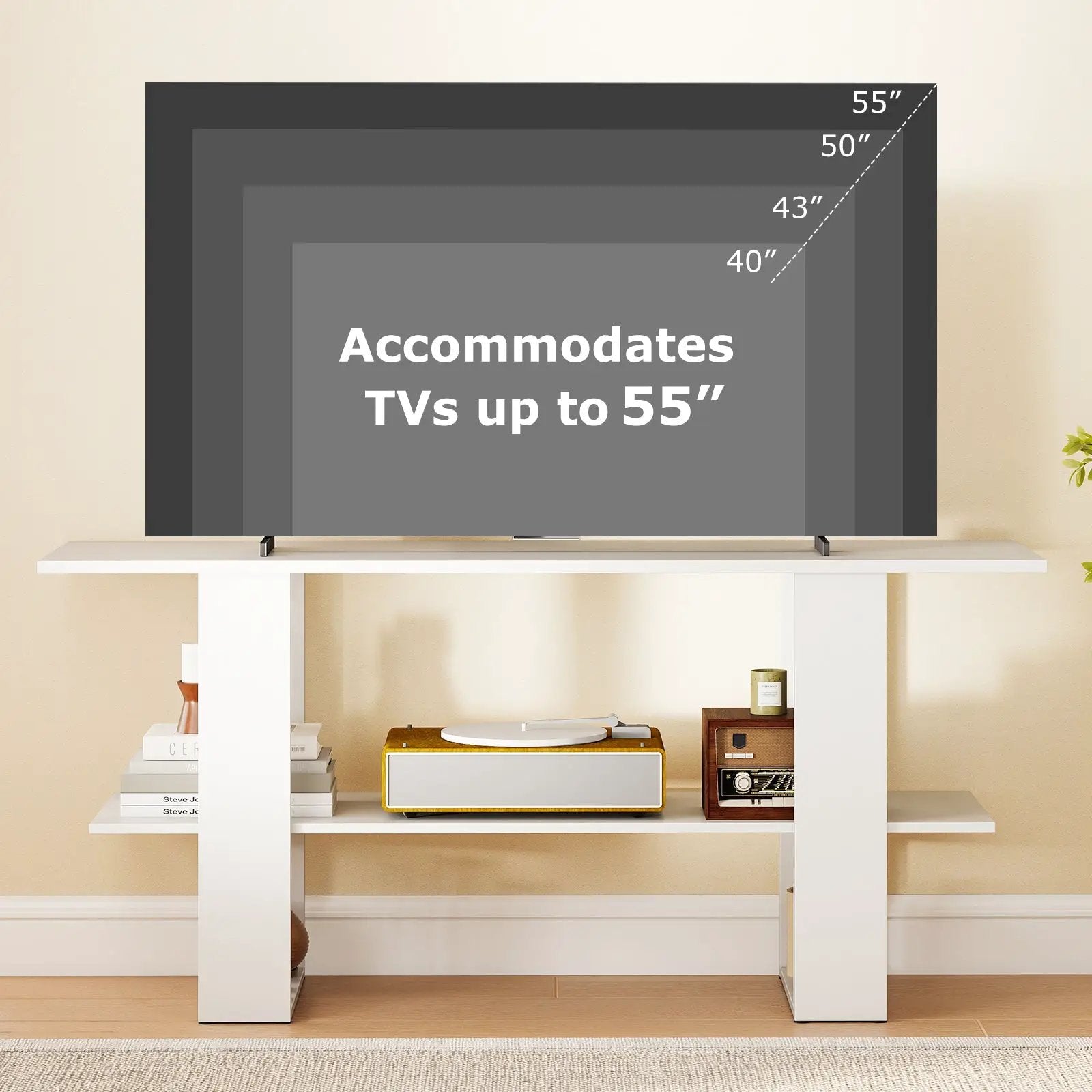 2-Tier TV Stand with Storage for TVs up to 55 Inch Console Table with Open Shelf by DirectDeals
