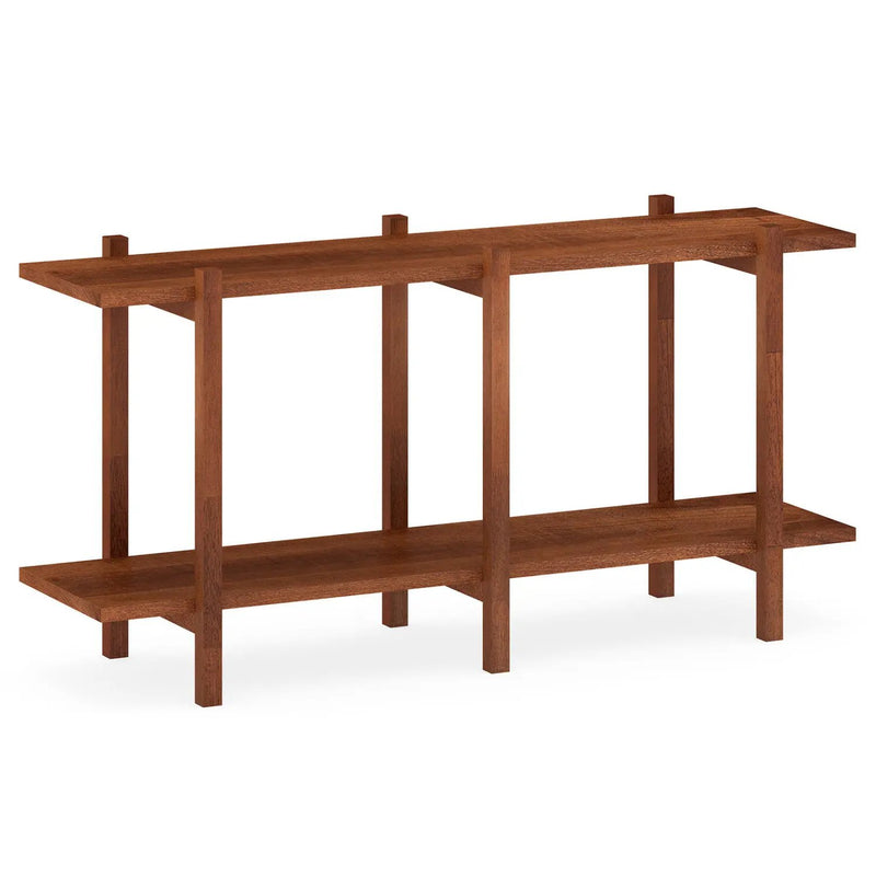 2-Tier Wood Bookshelf Low Horizontal Rubberwood Bookcase for Display-Walnut by DirectDeals