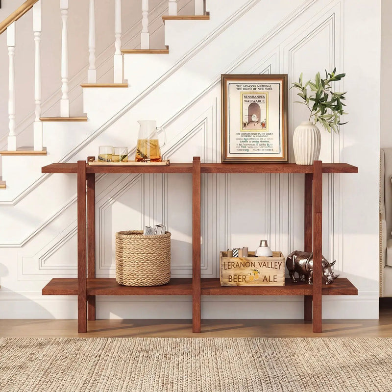 2-Tier Wood Bookshelf Low Horizontal Rubberwood Bookcase for Display-Walnut by DirectDeals