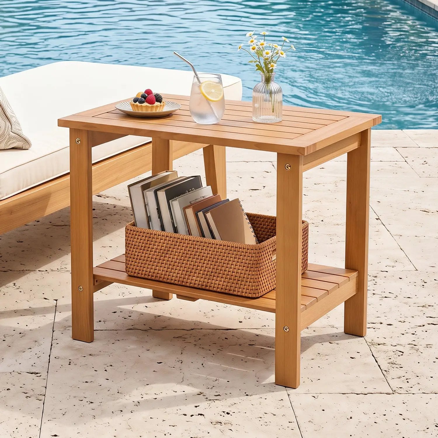 2-Tier Eucalyptus Wood Patio End Table with Storage Shelf by DirectDeals