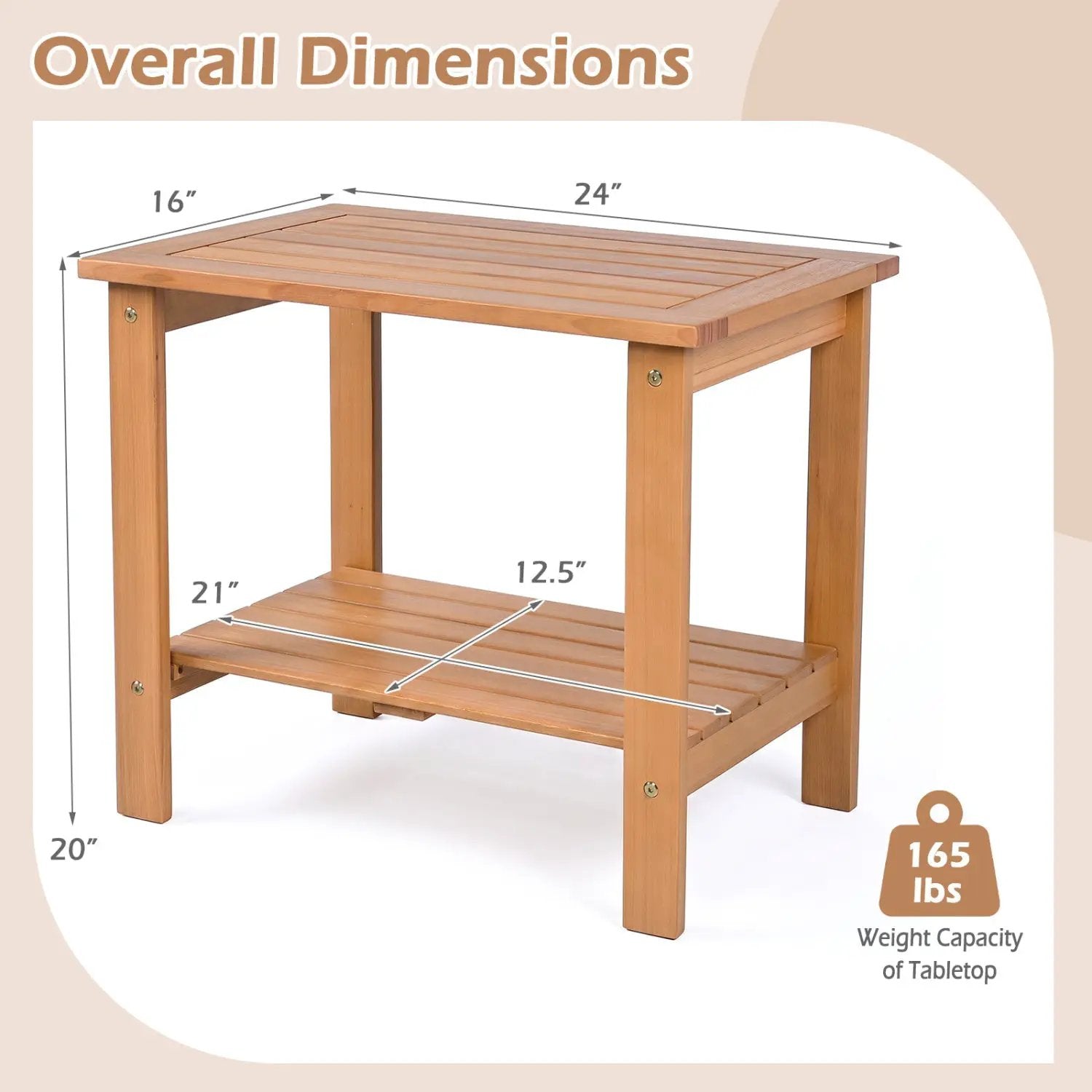 2-Tier Eucalyptus Wood Patio End Table with Storage Shelf by DirectDeals
