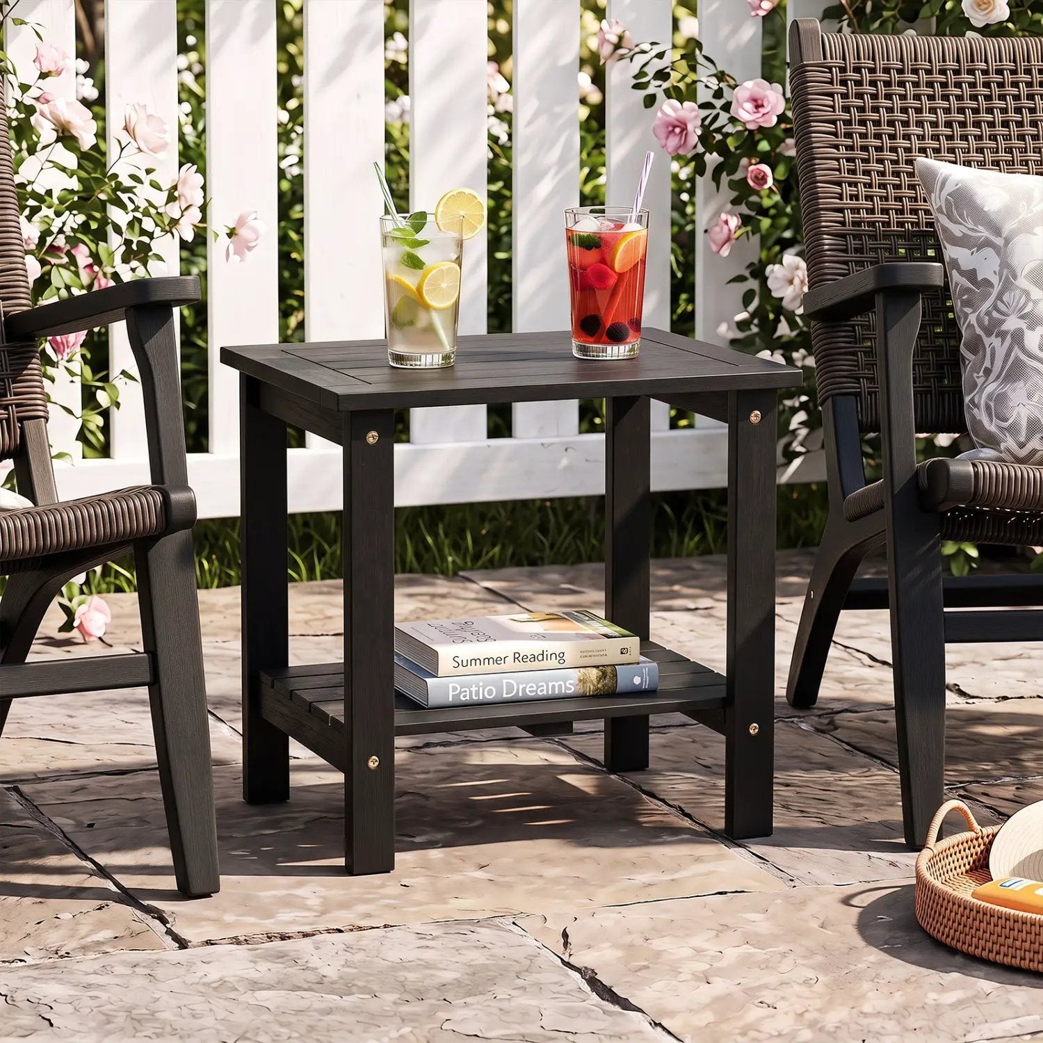 2-Tier Eucalyptus Wood Patio End Table with Storage Shelf by DirectDeals