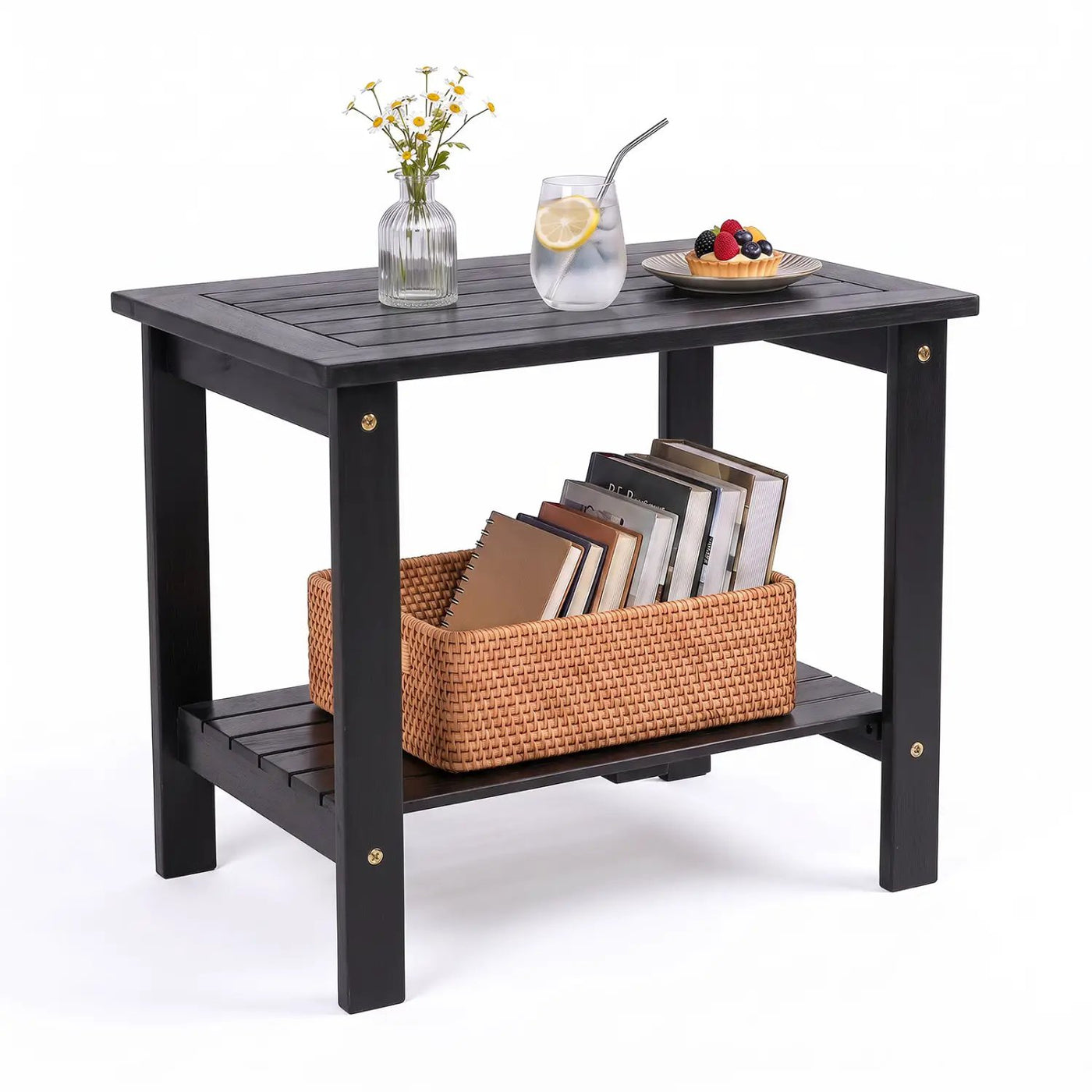 2-Tier Eucalyptus Wood Patio End Table with Storage Shelf by DirectDeals