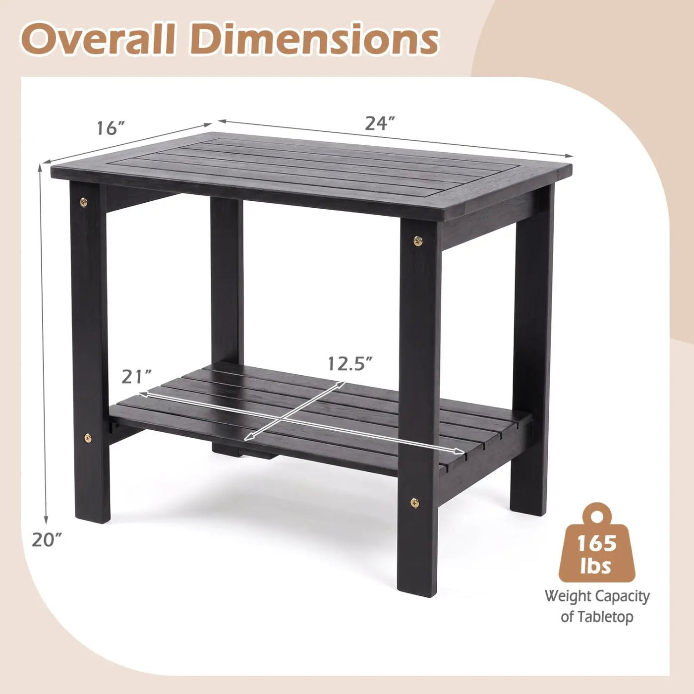 2-Tier Eucalyptus Wood Patio End Table with Storage Shelf by DirectDeals