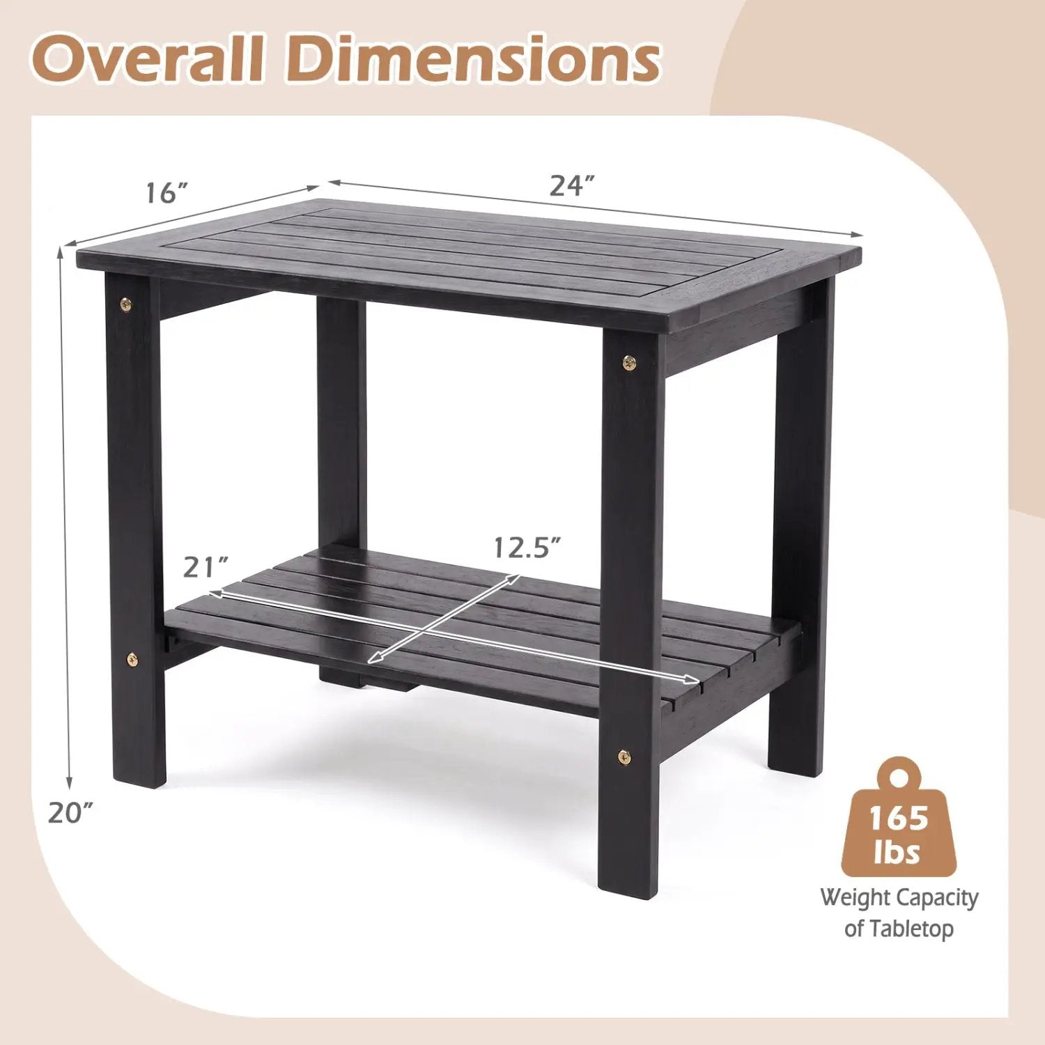2-Tier Eucalyptus Wood Patio End Table with Storage Shelf by DirectDeals