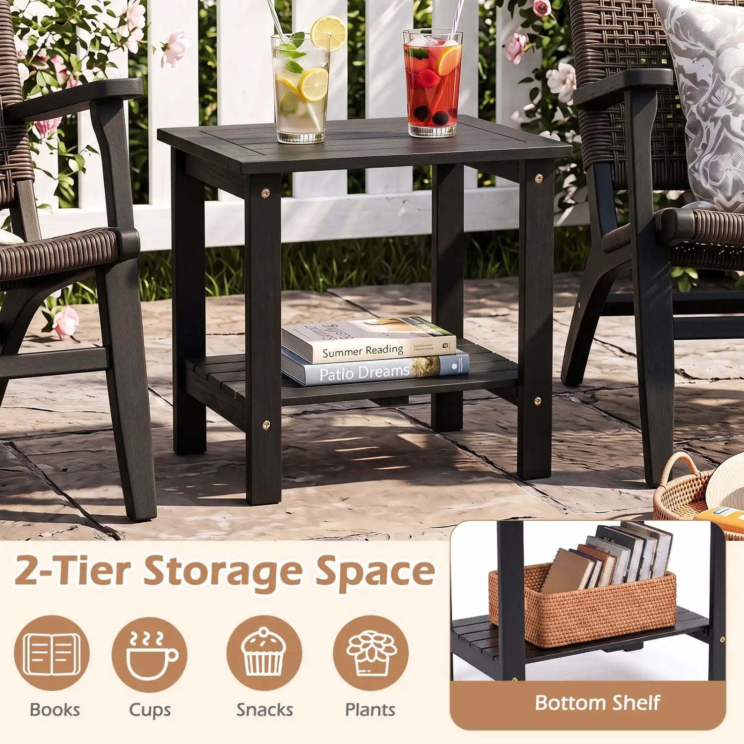 2-Tier Eucalyptus Wood Patio End Table with Storage Shelf by DirectDeals
