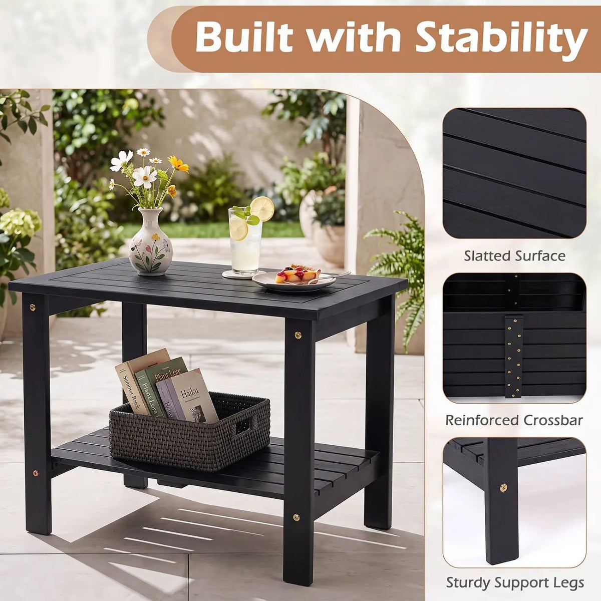 2-Tier Eucalyptus Wood Patio End Table with Storage Shelf by DirectDeals