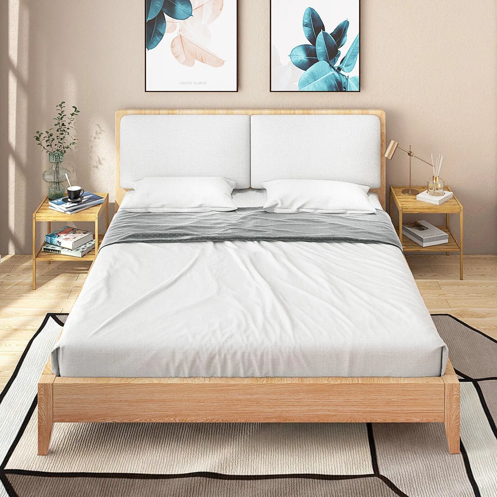 2 Pieces 2 Tiers Bamboo Nightstand for Living Room Bedroom-Natural by DirectDeals