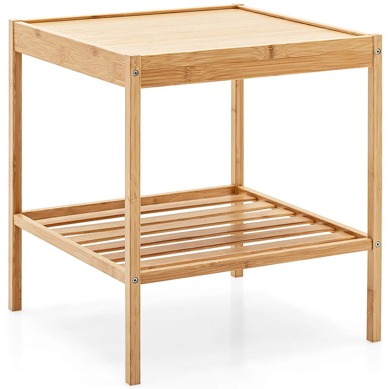 2 Pieces 2 Tiers Bamboo Nightstand for Living Room Bedroom-Natural by DirectDeals