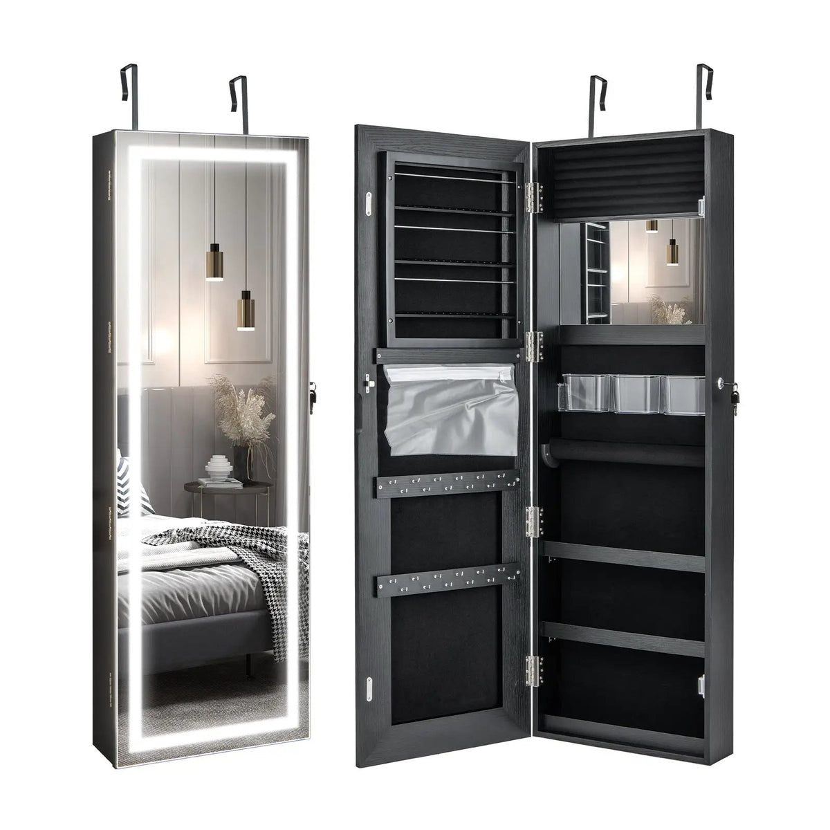 Mirrored Jewelry Armoire with Full Length Mirror and 2 Internal LED Lights, photo 4 of 10