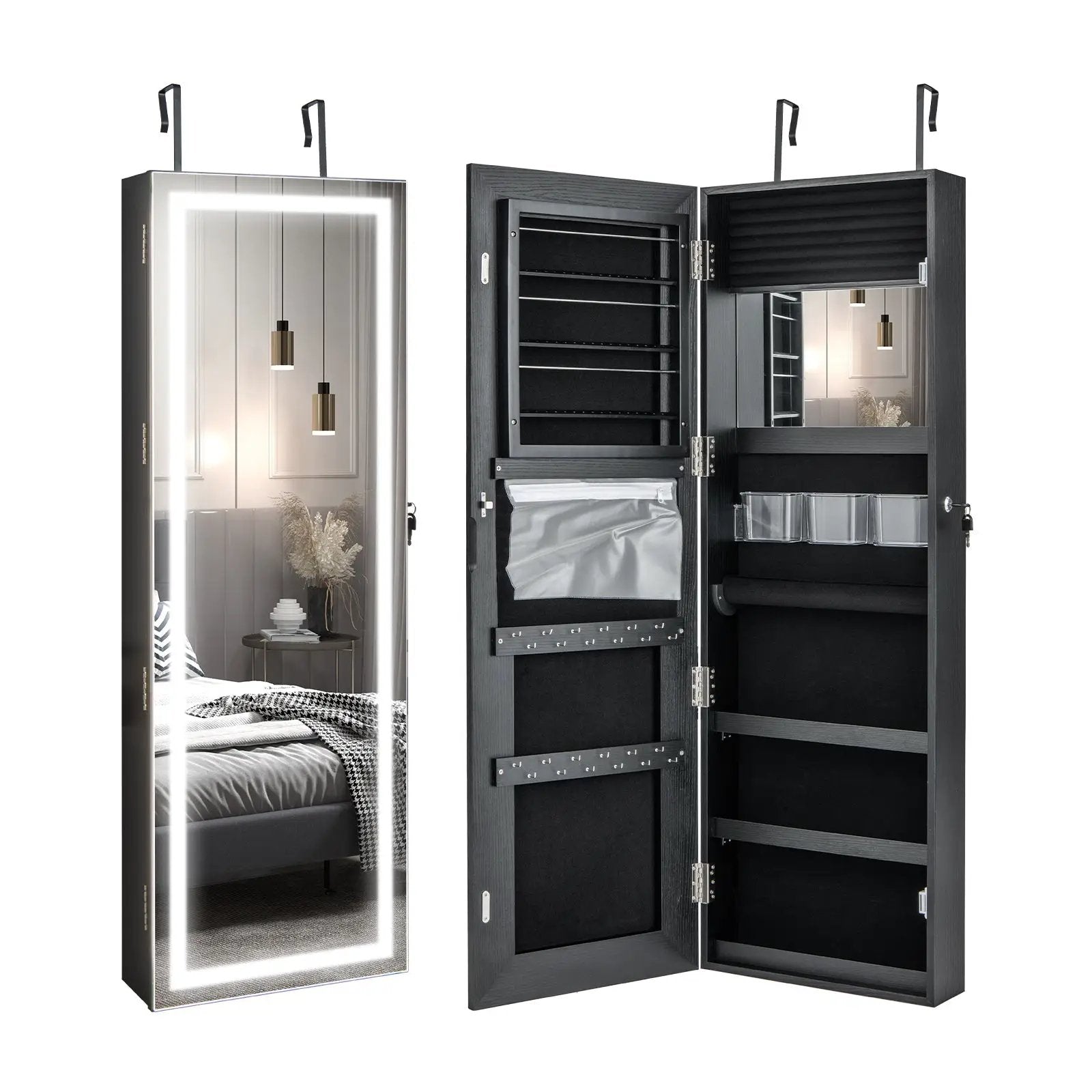 Mirrored Jewelry Armoire with Full Length Mirror and 2 Internal LED Lights by DirectDeals