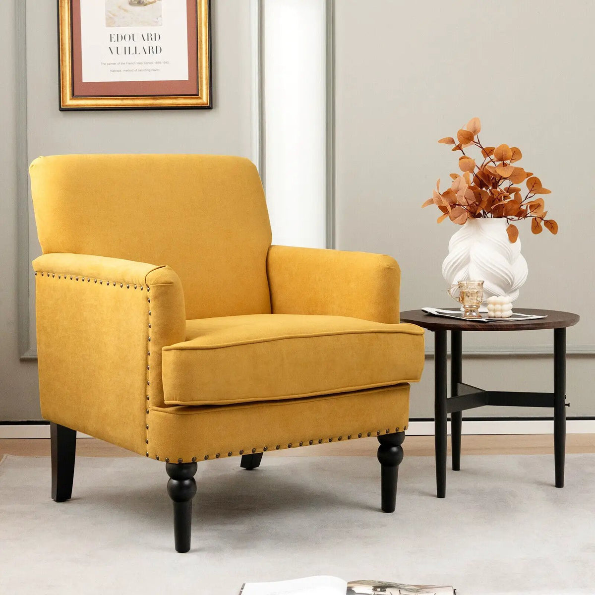 Modern Upholstered Padded Accent Chair with Rubber Wood Legs, photo 3 of 16