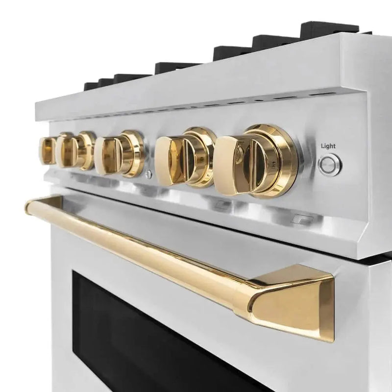 ZLINE 30" Dual Fuel Range, Gas Cooktop, Electric Convection Oven Stainless Steel, Gold CDRZ-30-G by Farmhouse Kitchen and Bath