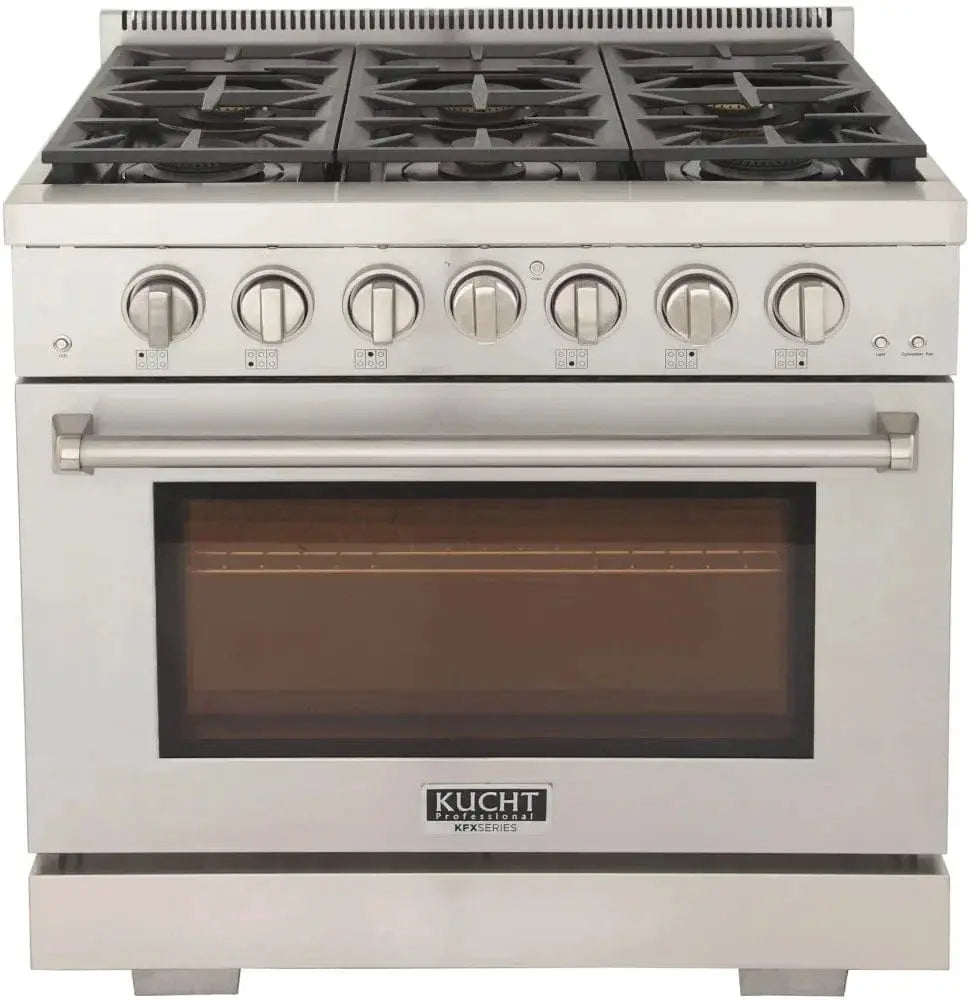 Kucht 36" Freestanding Professional Gas Range Liquid Propane KFX3600X/LP-S by Farmhouse Kitchen and Bath