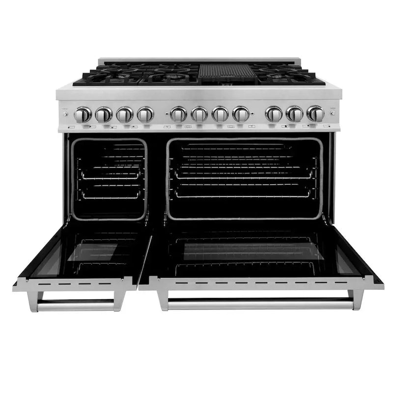 ZLINE 48" Bundle Range RAS-SN-48 & Range Hood 8654SN-48, 2KP-RASSNRH48 by Farmhouse Kitchen and Bath
