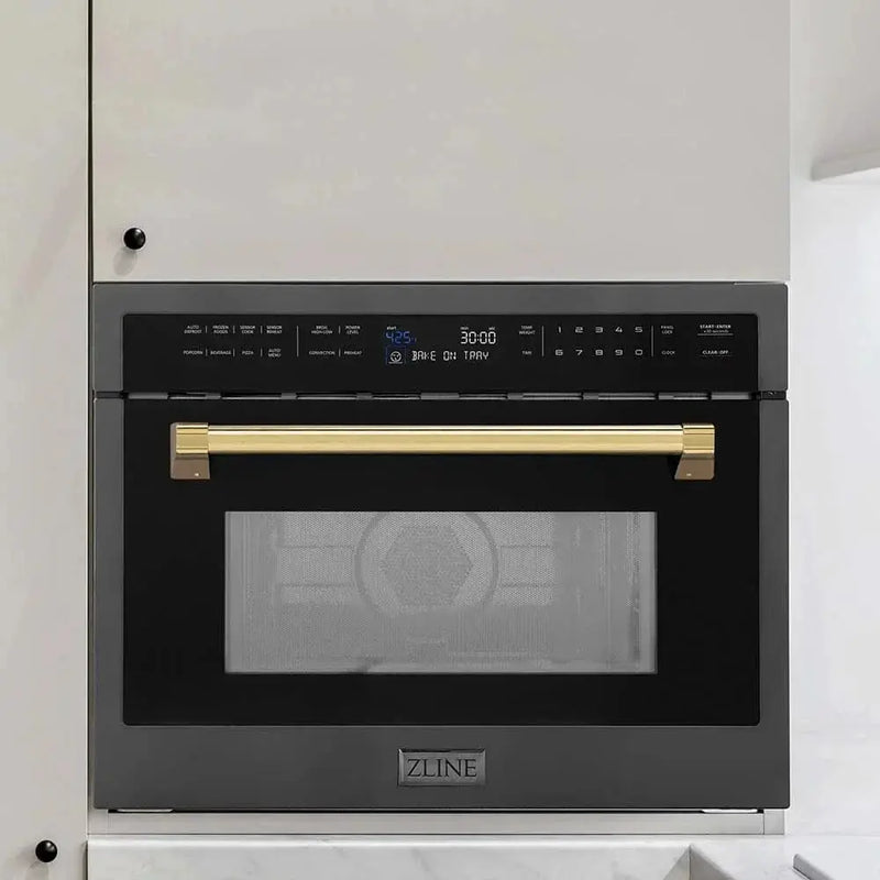 ZLINE 24" Convection Microwave, Black Stainless, Gold MWOZ-24-BS-G by Farmhouse Kitchen and Bath