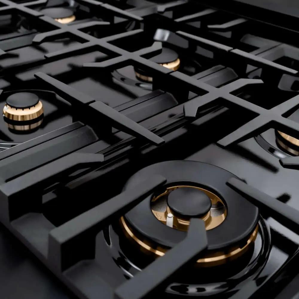 ZLINE 48" Dual Fuel Range, Gas Cooktop, Electric Convection Oven Black Stainless Steel, Gold CDRBZ-48-G by Farmhouse Kitchen and Bath