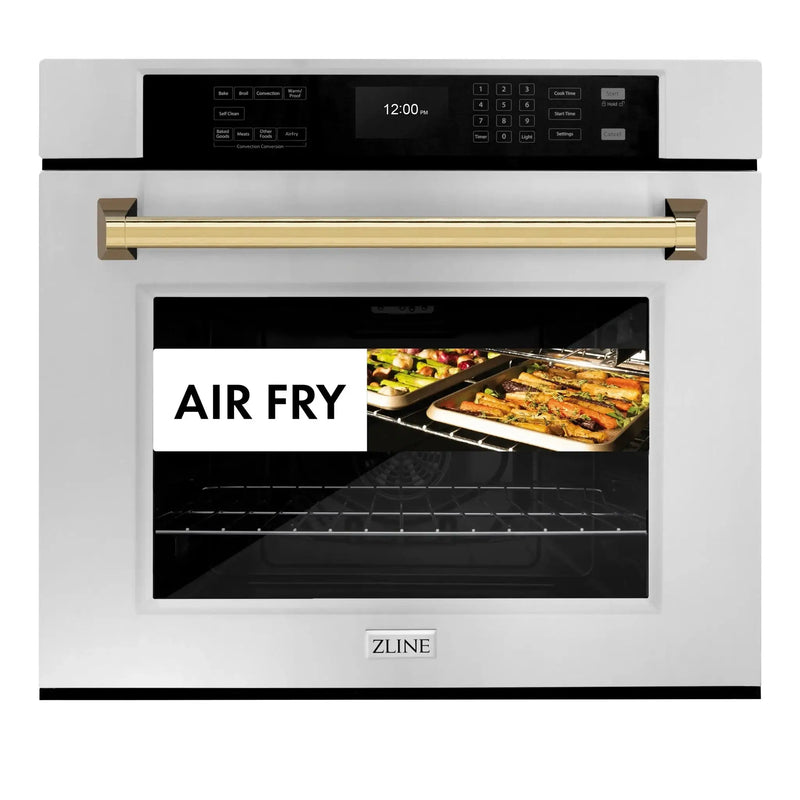 ZLINE 30" Autograph Edition Professional True Convection Single Wall Oven, Air Fry, Self Clean, Stainless Steel, Gold WASZ-30-G by Farmhouse Kitchen and Bath