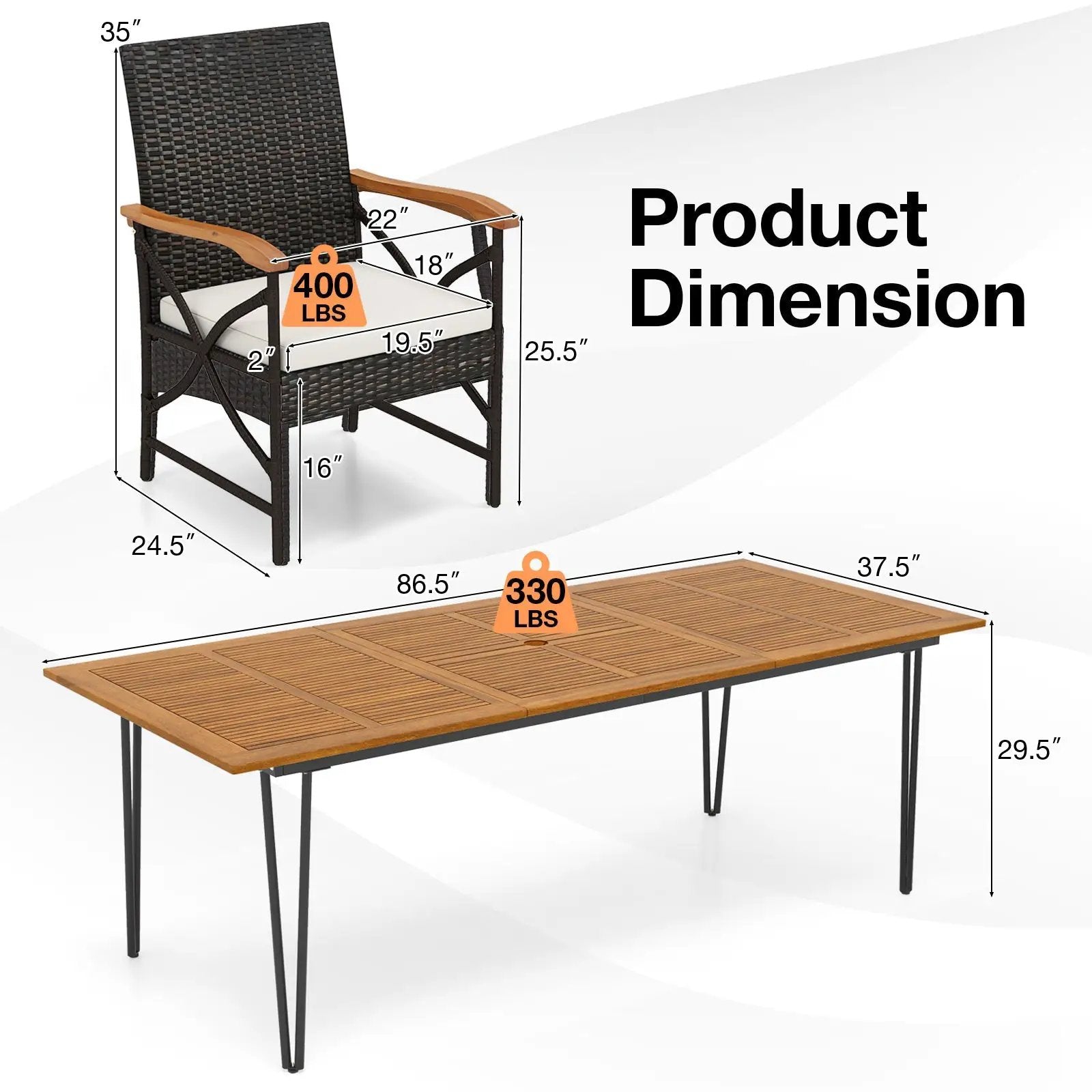 Wicker Patio Furniture Set of 8 Armchairs with Soft Cushions and Acacia Wood Square Table by DirectDeals