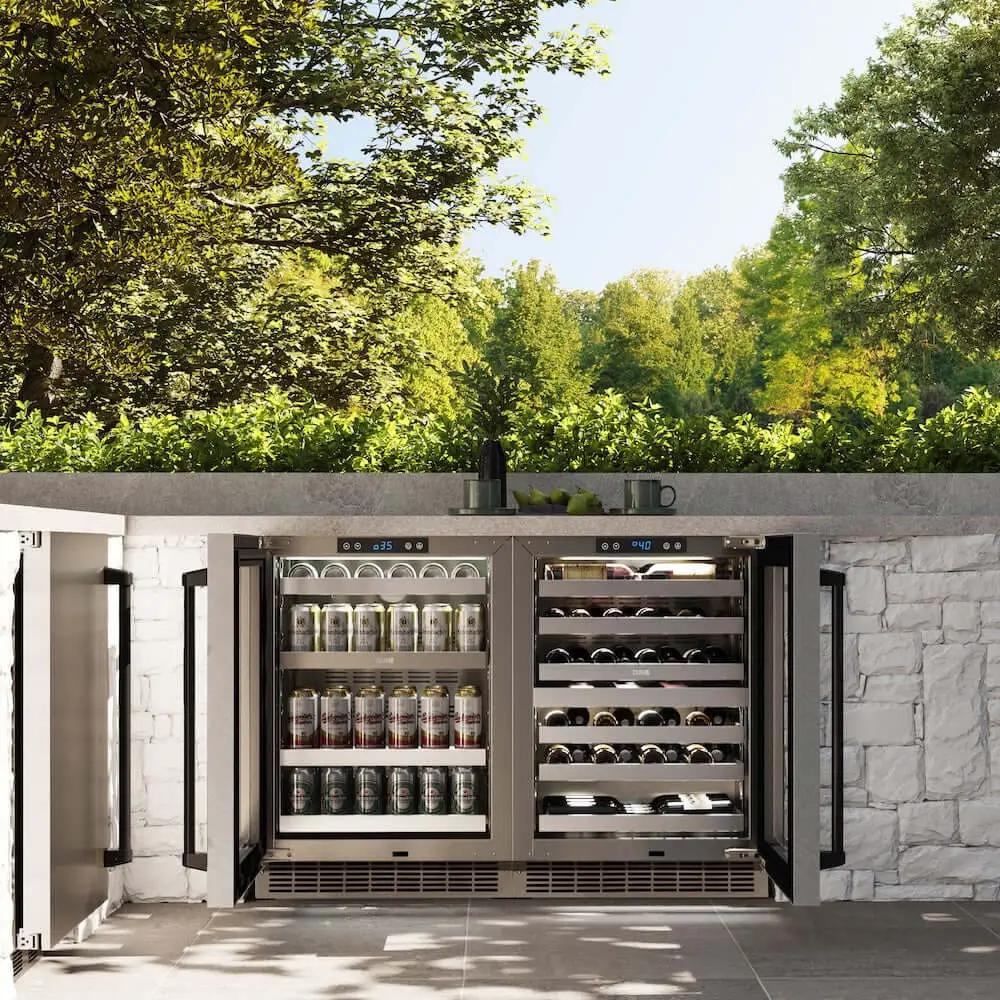 ZLINE 24" Touchstone 151 Can Beverage Fridge DuraSnow® Stainless Steel Glass Door Matte Black Handle RBSOZ-SN-24-MB by Farmhouse Kitchen and Bath