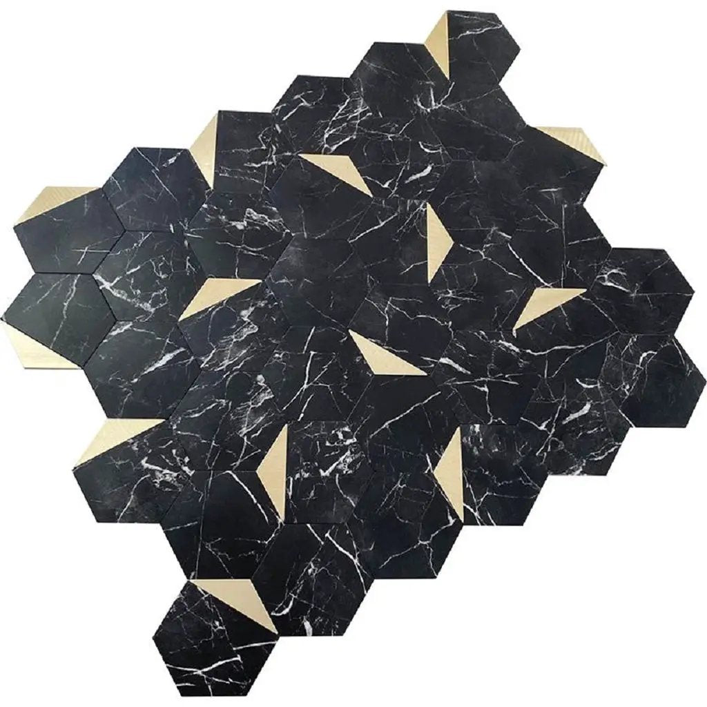 Black Gold 12x12 Honed Hexagon PVC Peel & Stick Tile (10 pack, 8.3 sq ft/case) by Apollo Tile
