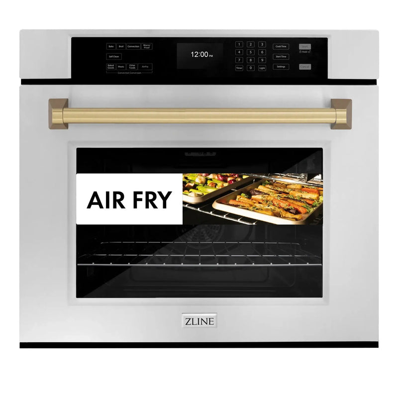 ZLINE 30" Autograph Edition Professional True Convection Single Wall Oven, Air Fry, Self Clean, Stainless Steel, Champagne Bronze WASZ-30-CB by Farmhouse Kitchen and Bath
