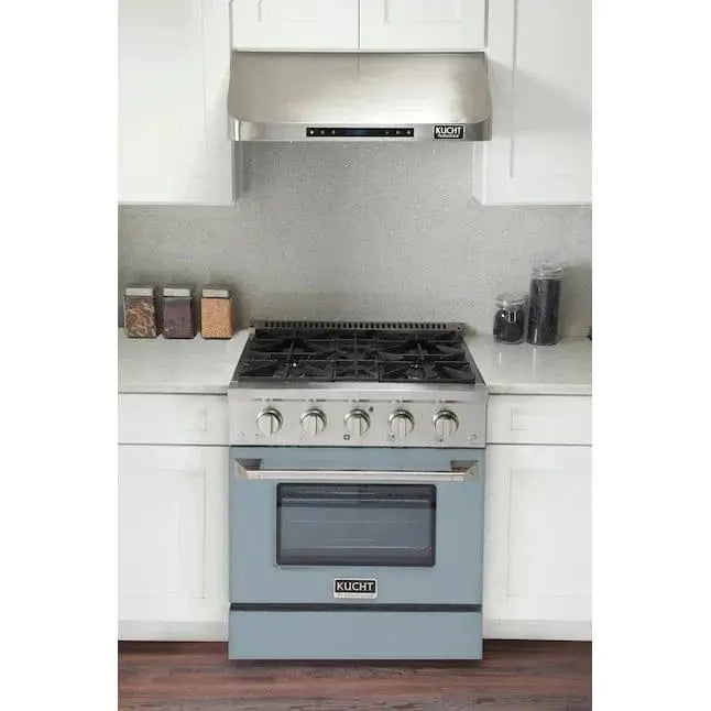 Kucht 30" Propane Range, Stainless Steel, Light Blue Oven Door, KNG301/LP-LB by Farmhouse Kitchen and Bath