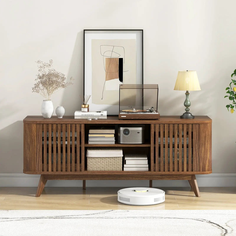 2-Door TV Stand for TVs up to 60 Inches with Adjustable Shelves-Walnut by DirectDeals