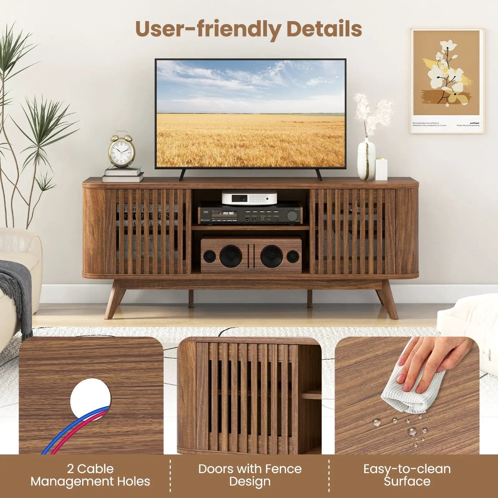 2-Door TV Stand for TVs up to 60 Inches with Adjustable Shelves-Walnut by DirectDeals