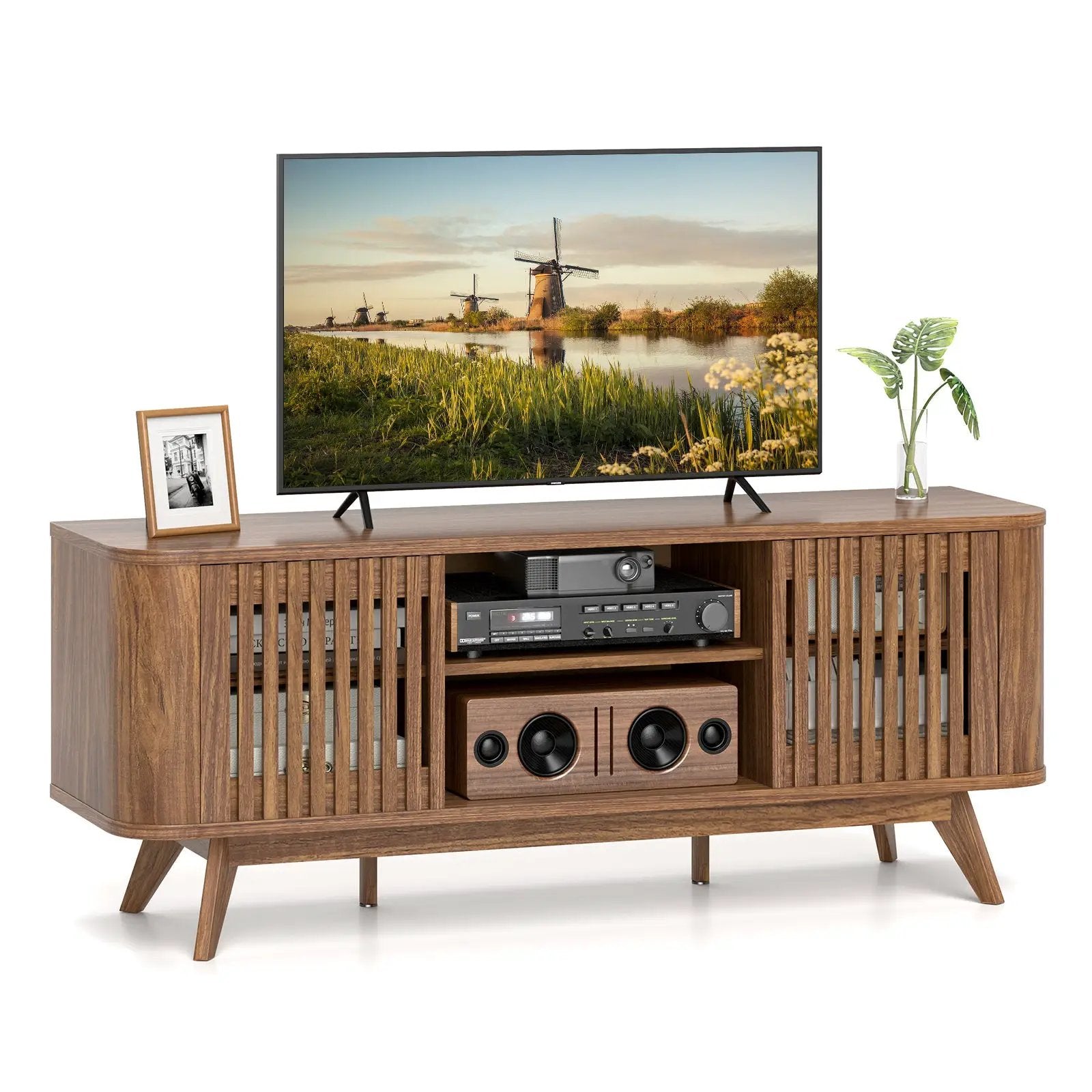 2-Door TV Stand for TVs up to 60 Inches with Adjustable Shelves-Walnut by DirectDeals