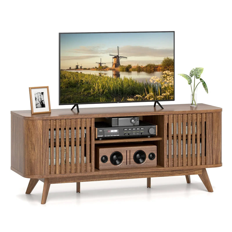 2-Door TV Stand for TVs up to 60 Inches with Adjustable Shelves-Walnut by DirectDeals