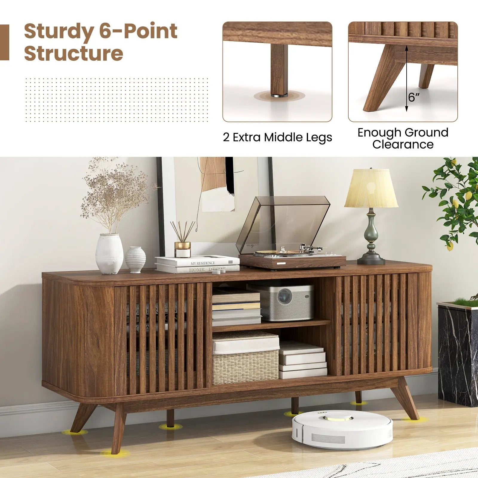 2-Door TV Stand for TVs up to 60 Inches with Adjustable Shelves-Walnut by DirectDeals