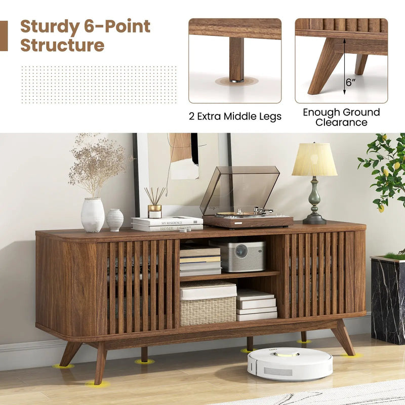 2-Door TV Stand for TVs up to 60 Inches with Adjustable Shelves-Walnut by DirectDeals