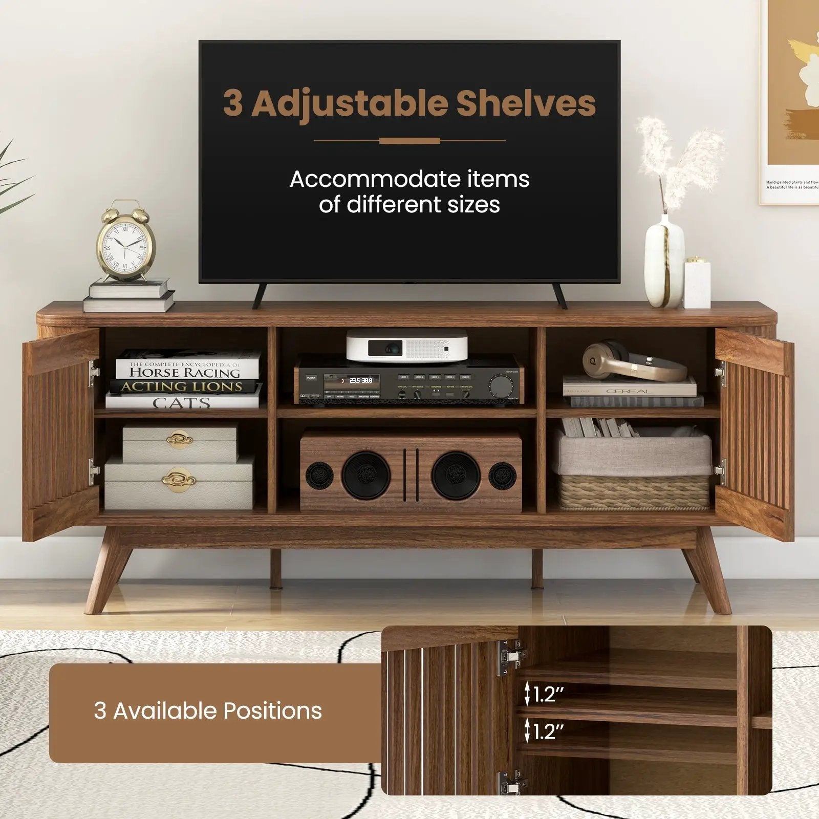 2-Door TV Stand for TVs up to 60 Inches with Adjustable Shelves-Walnut by DirectDeals