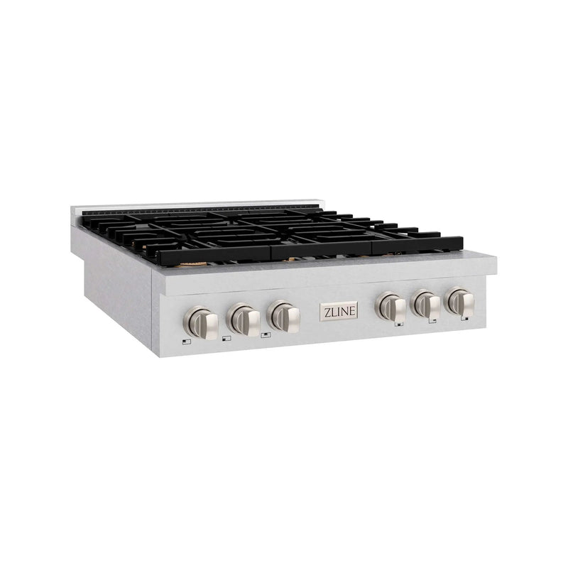 ZLINE 36" Paramount Gas Rangetop DuraSnow® Stainless Steel Brass Burners SRTS-BR-36 by Farmhouse Kitchen and Bath