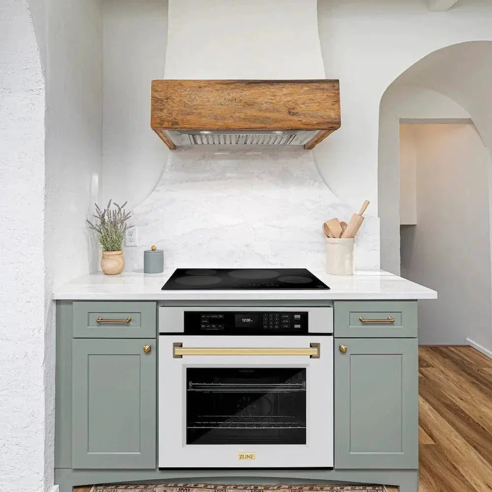 ZLINE 30" Autograph Edition Professional True Convection Single Wall Oven, Air Fry, Self Clean, White Matte, Gold WASZ-WM-30-G by Farmhouse Kitchen and Bath